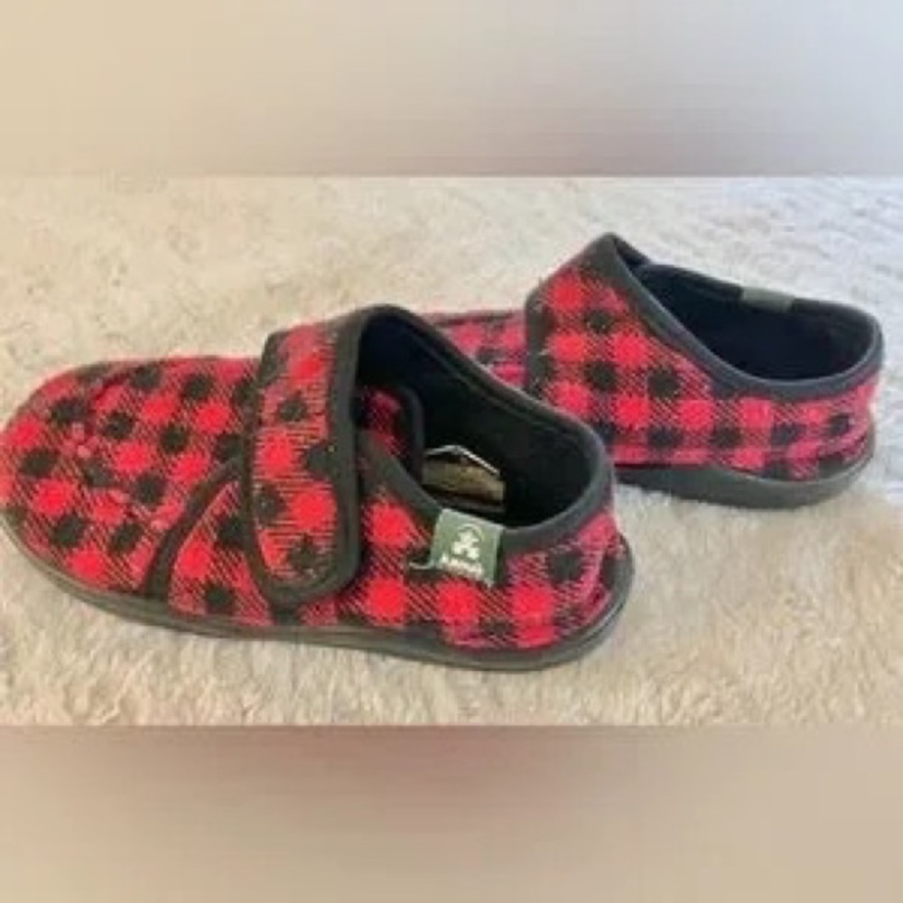 Joseph Ribkoff Kids Red and Black Plaid Velcro Slip-On Shoes